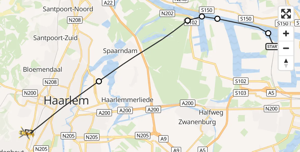 Vluchtroute Traumahelikopter Amsterdam Heliport - Haarlem, 10 oktober 2026, 15:25