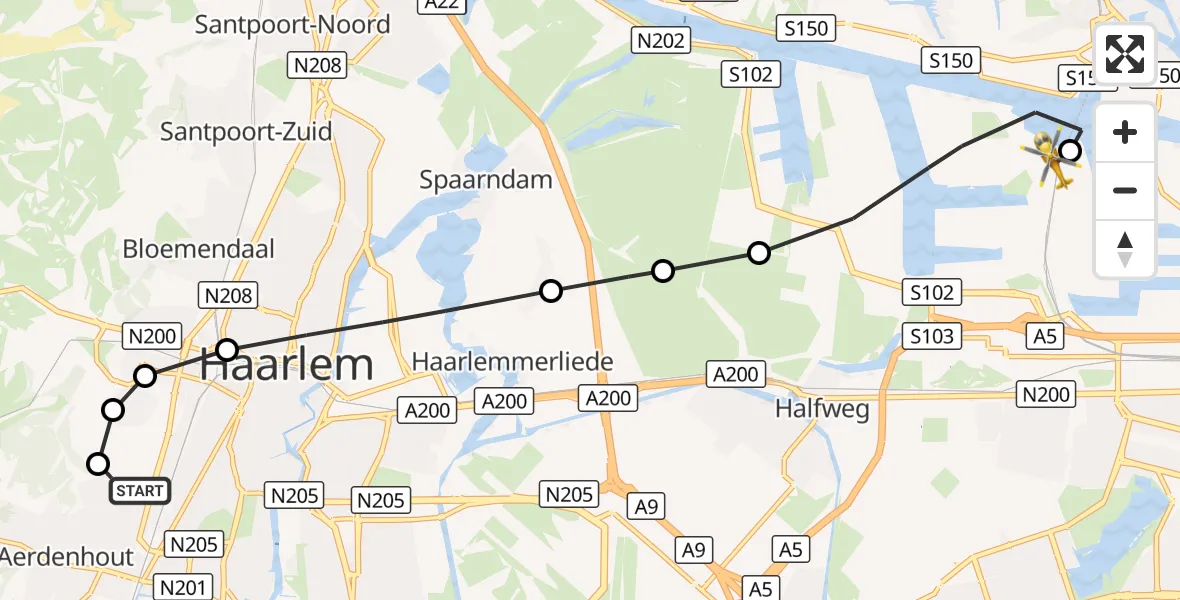 Vluchtroute Traumahelikopter Haarlem - Amsterdam Heliport, 10 oktober 2026, 15:51