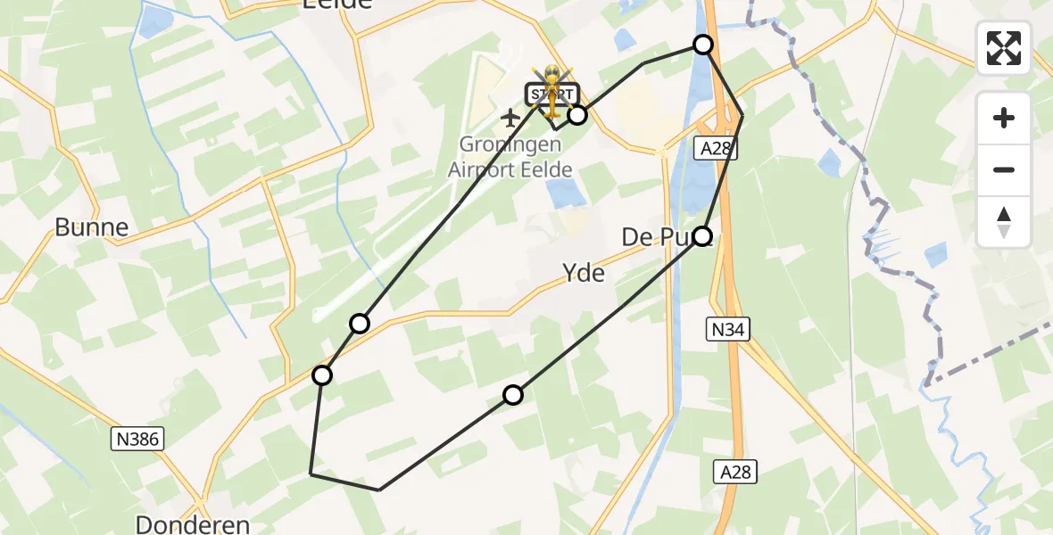 Vluchtroute Traumahelikopter Groningen Airport Eelde - Groningen Airport Eelde, 10 oktober 2026, 16:02