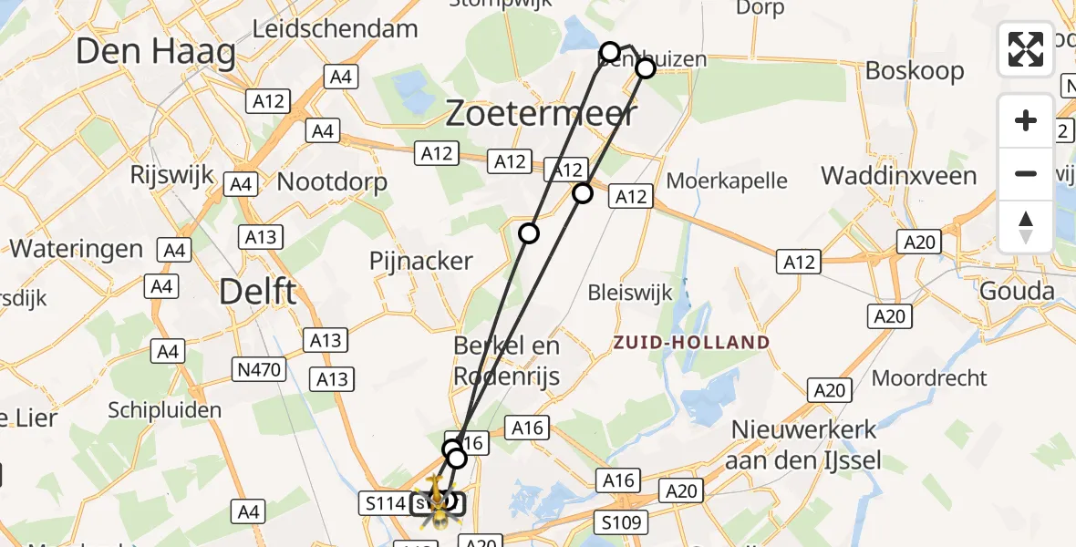 Vluchtroute Traumahelikopter Rotterdam The Hague Airport - Rotterdam The Hague Airport, 10 oktober 2026, 16:59