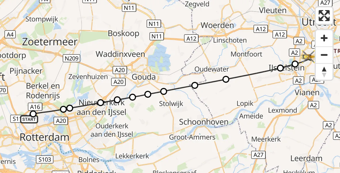 Vluchtroute Traumahelikopter Rotterdam The Hague Airport - Nieuwegein, 10 oktober 2026, 17:28