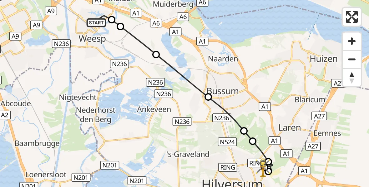 Vluchtroute Traumahelikopter Weesp - Hilversum, 10 oktober 2026, 17:58