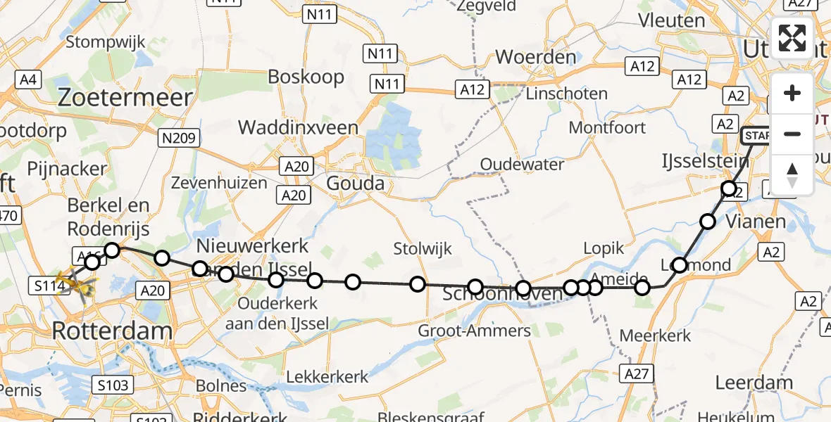 Vluchtroute Traumahelikopter Nieuwegein - Rotterdam The Hague Airport, 10 oktober 2026, 18:07