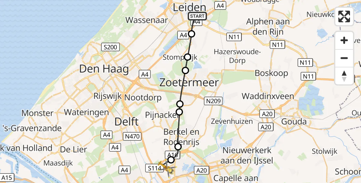 Vluchtroute Traumahelikopter Leiden - Rotterdam The Hague Airport, 10 oktober 2026, 19:14