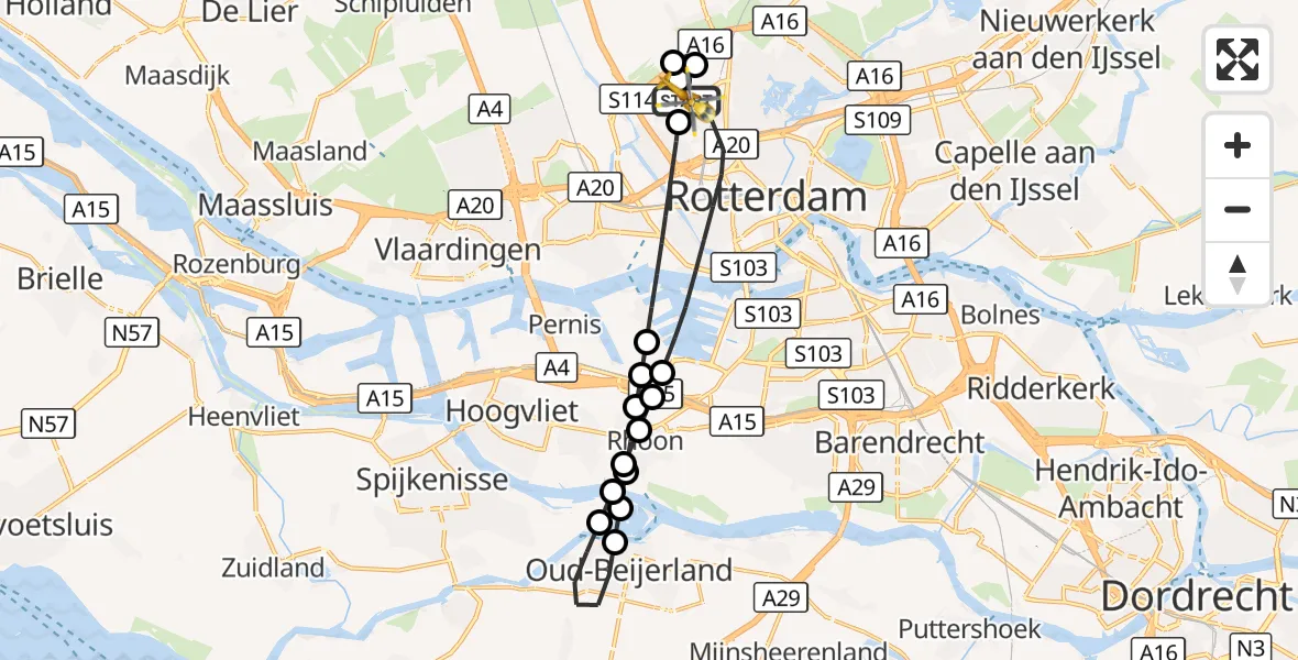 Vluchtroute Traumahelikopter Rotterdam The Hague Airport - Rotterdam The Hague Airport, 10 oktober 2026, 21:13