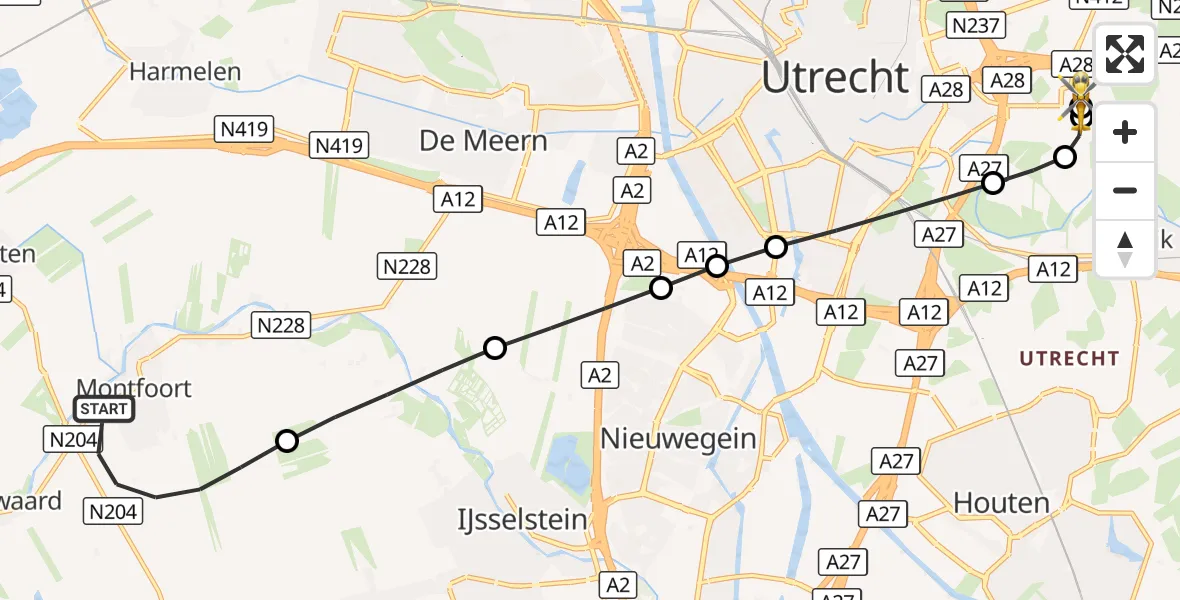 Vluchtroute Traumahelikopter Montfoort - Universitair Medisch Centrum Utrecht, 10 oktober 2026, 21:22