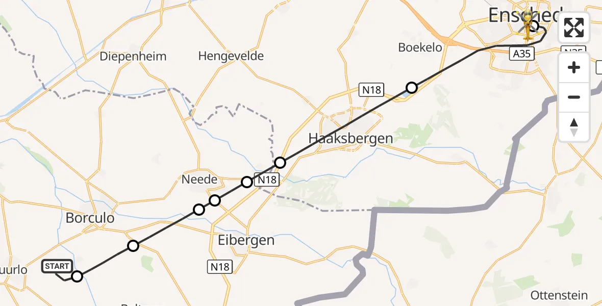 Vluchtroute Traumahelikopter Ruurlo - Medisch Spectrum Twente Hospital Heliport, 11 oktober 2026, 02:14