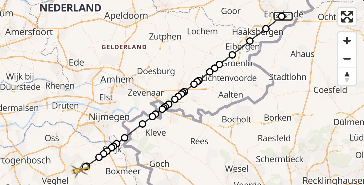 Vluchtroute Traumahelikopter Medisch Spectrum Twente Hospital Heliport - Vliegbasis Volkel, 11 oktober 2026, 02:50