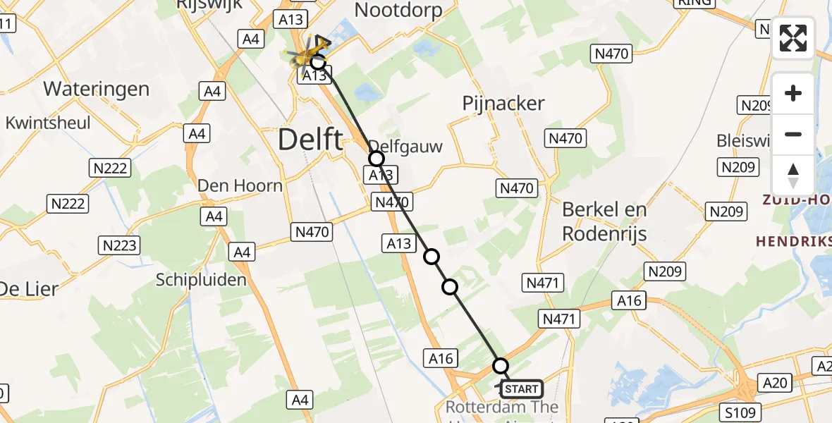 Vluchtroute Traumahelikopter Rotterdam The Hague Airport - 's-Gravenhage, 11 oktober 2026, 06:27
