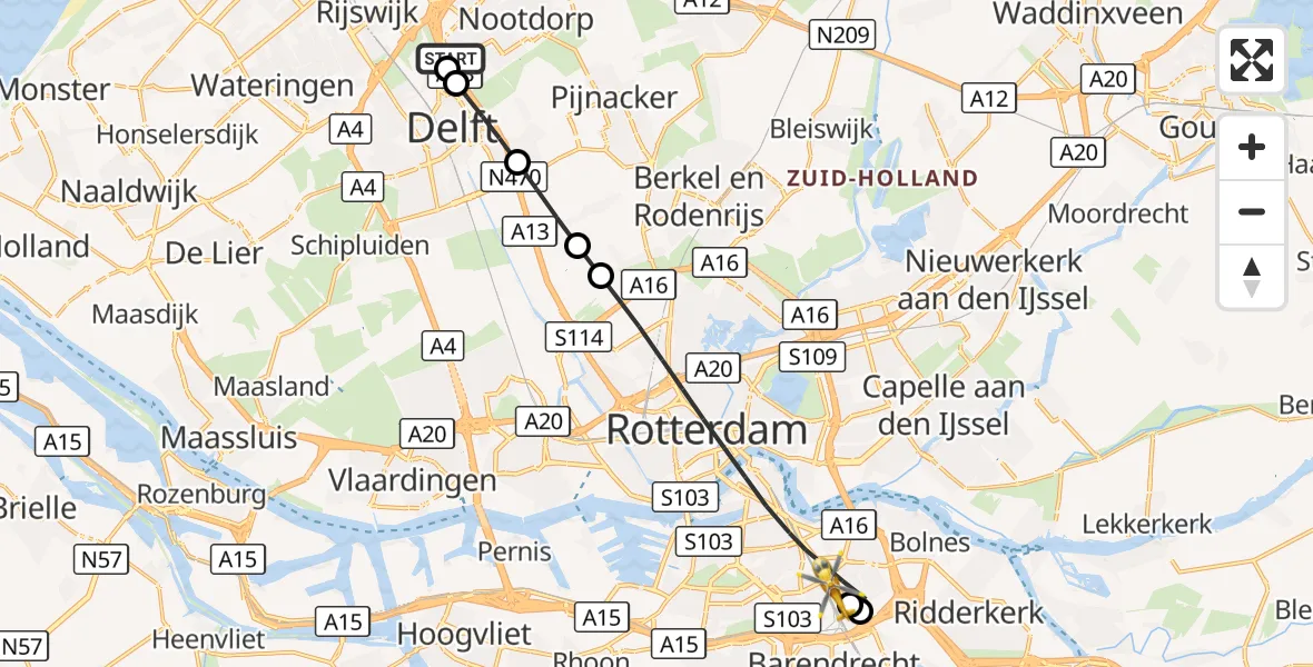 Vluchtroute Traumahelikopter 's-Gravenhage - Rotterdam, 11 oktober 2026, 07:19