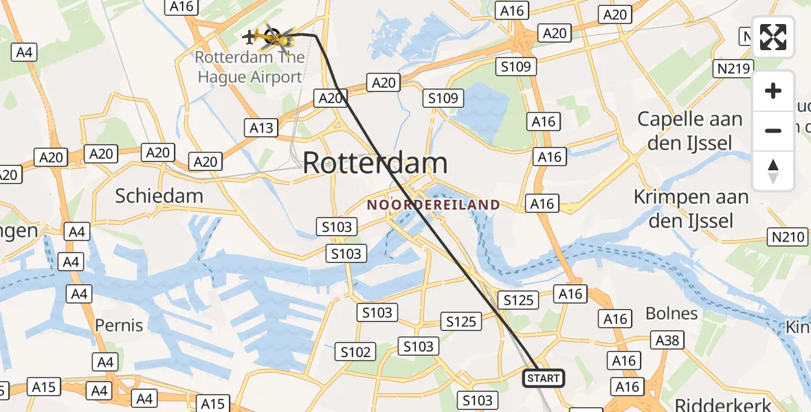 Vluchtroute Traumahelikopter Rotterdam - Rotterdam The Hague Airport, 11 oktober 2026, 07:56