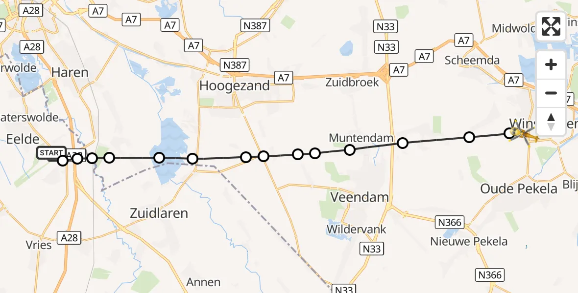 Vluchtroute Traumahelikopter Groningen Airport Eelde - Winschoten, 11 oktober 2026, 08:11