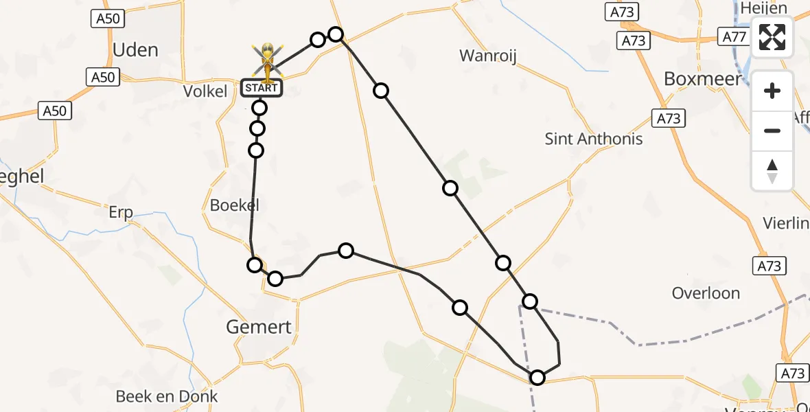 Vluchtroute Traumahelikopter Vliegbasis Volkel - Vliegbasis Volkel, 11 oktober 2026, 08:35