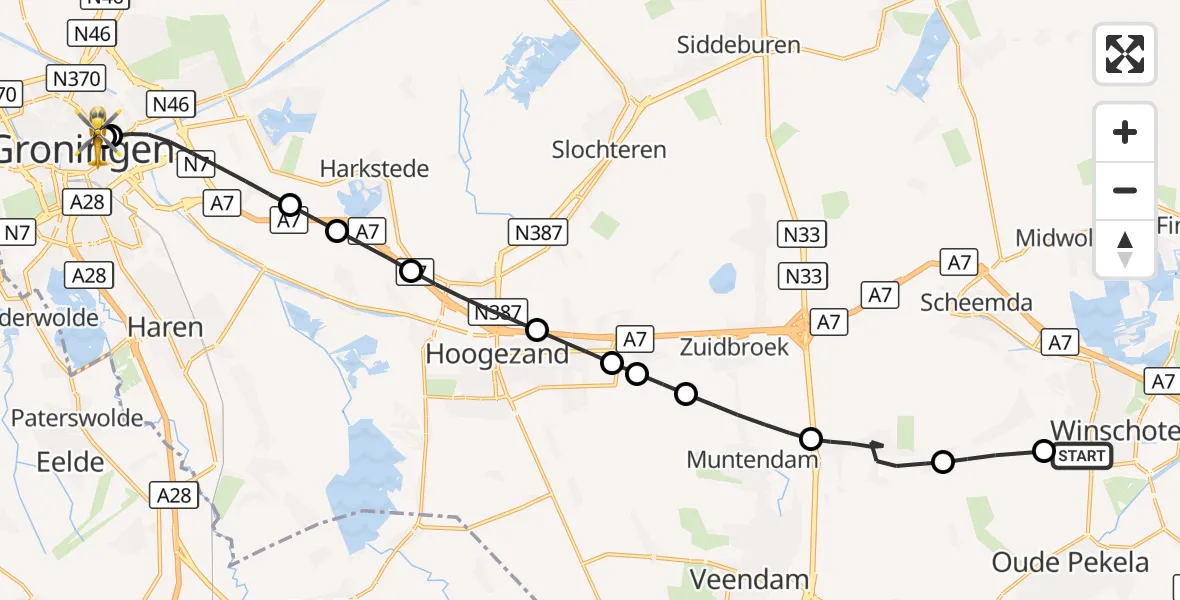 Vluchtroute Traumahelikopter Winschoten - Universitair Medisch Centrum Groningen, 11 oktober 2026, 09:04