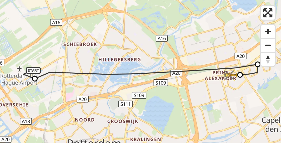 Vluchtroute Traumahelikopter Rotterdam The Hague Airport - Rotterdam, 11 oktober 2026, 09:32