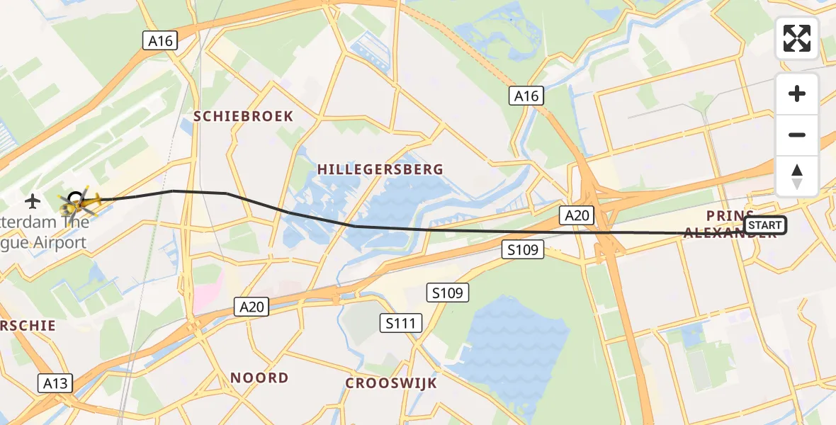 Vluchtroute Traumahelikopter Rotterdam - Rotterdam The Hague Airport, 11 oktober 2026, 09:55