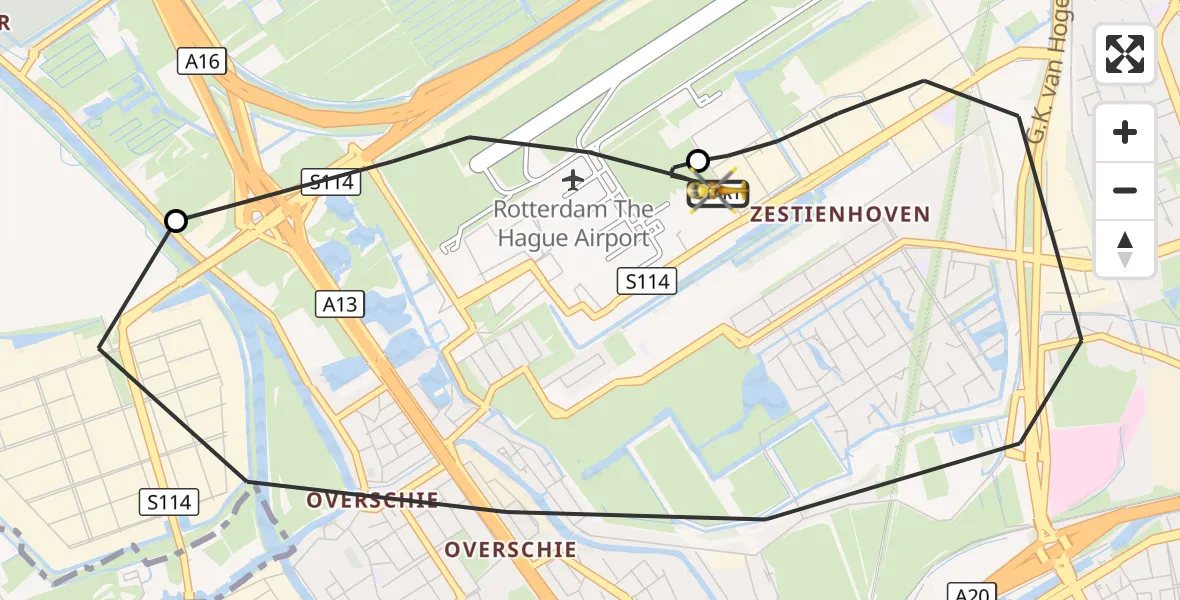 Vluchtroute Traumahelikopter Rotterdam The Hague Airport - Rotterdam The Hague Airport, 11 oktober 2026, 10:57