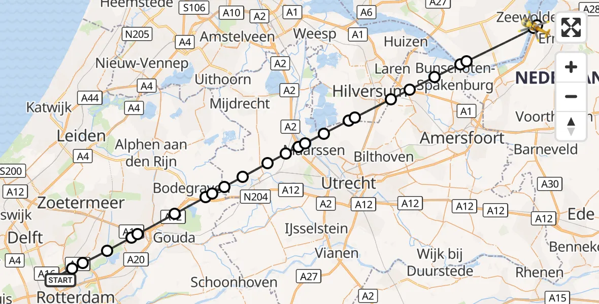 Vluchtroute Traumahelikopter Rotterdam The Hague Airport - Ermelo, 11 oktober 2026, 11:22