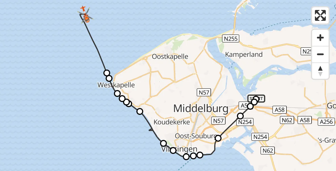 Vluchtroute Kustwachthelikopter Vliegveld Midden-Zeeland - Noordzee, 11 oktober 2026, 11:24