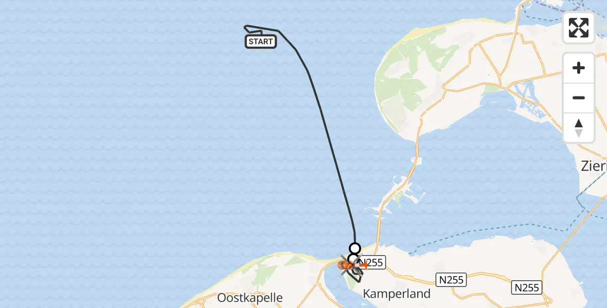 Vluchtroute Kustwachthelikopter Noordzee - Kamperland, 11 oktober 2026, 12:35