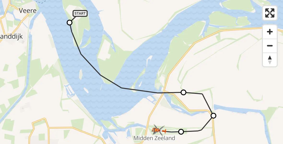 Vluchtroute Kustwachthelikopter Veere - Vliegveld Midden-Zeeland, 11 oktober 2026, 12:59