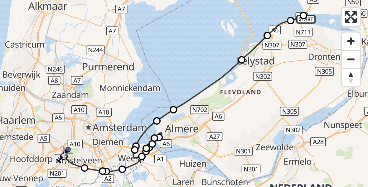 Vluchtroute Politiehelikopter Ketelmeer - Amsterdam Vliegveld Schiphol, 11 oktober 2026, 14:51
