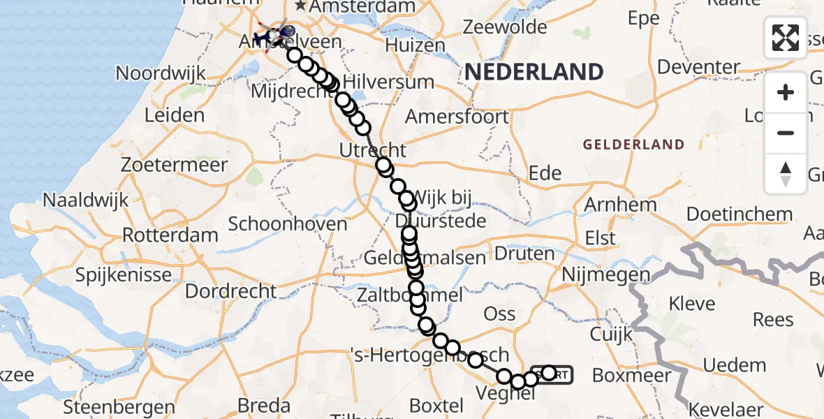 Vluchtroute Politiehelikopter Vliegbasis Volkel - Amsterdam Vliegveld Schiphol, 11 oktober 2026, 15:19