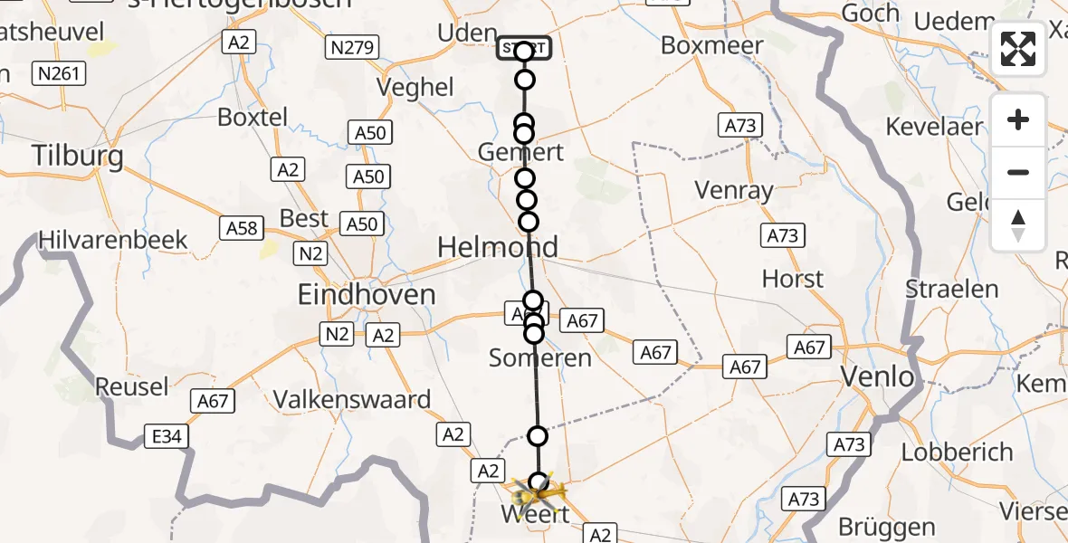 Vluchtroute Traumahelikopter Vliegbasis Volkel - Weert, 11 oktober 2026, 15:31