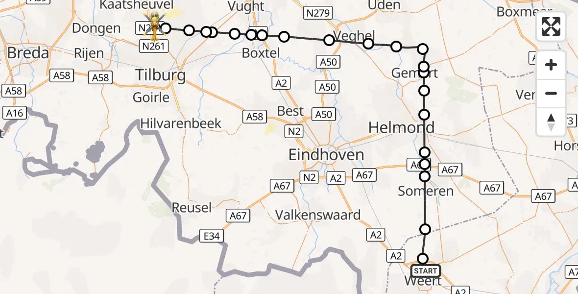 Vluchtroute Traumahelikopter Weert - Loon op Zand, 11 oktober 2026, 15:58