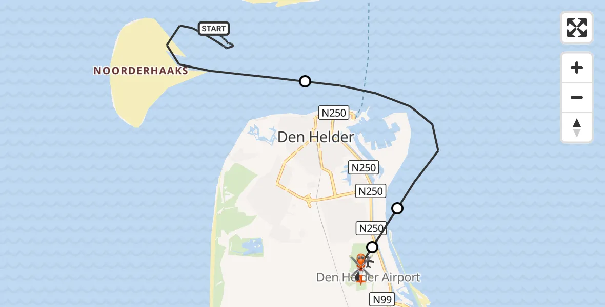 Vluchtroute Kustwachthelikopter Noordzee - Militair vliegveld De Kooy / Den Helder Airport, 11 oktober 2026, 17:08