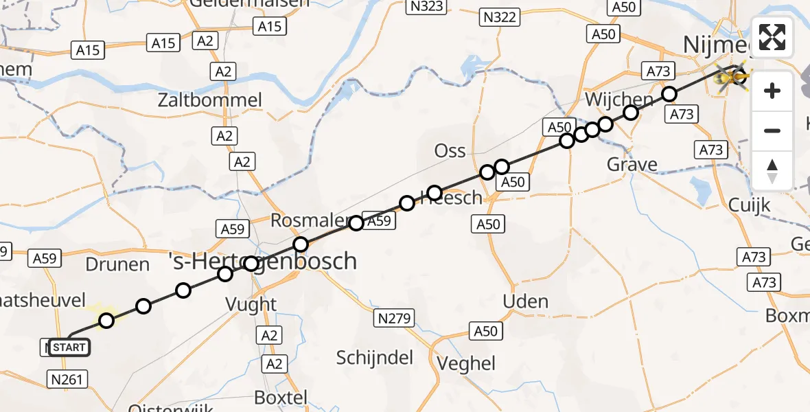 Vluchtroute Traumahelikopter Loon op Zand - Radboud University Medical Center Heliport, 11 oktober 2026, 17:29