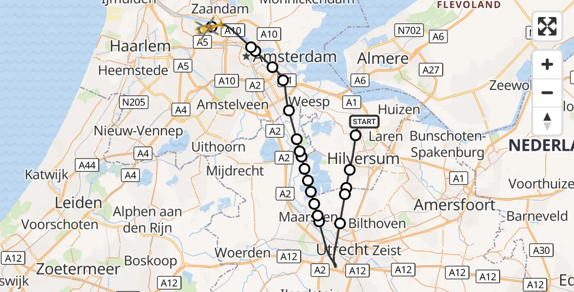Vluchtroute Traumahelikopter Bussum - Amsterdam Heliport, 11 oktober 2026, 18:07