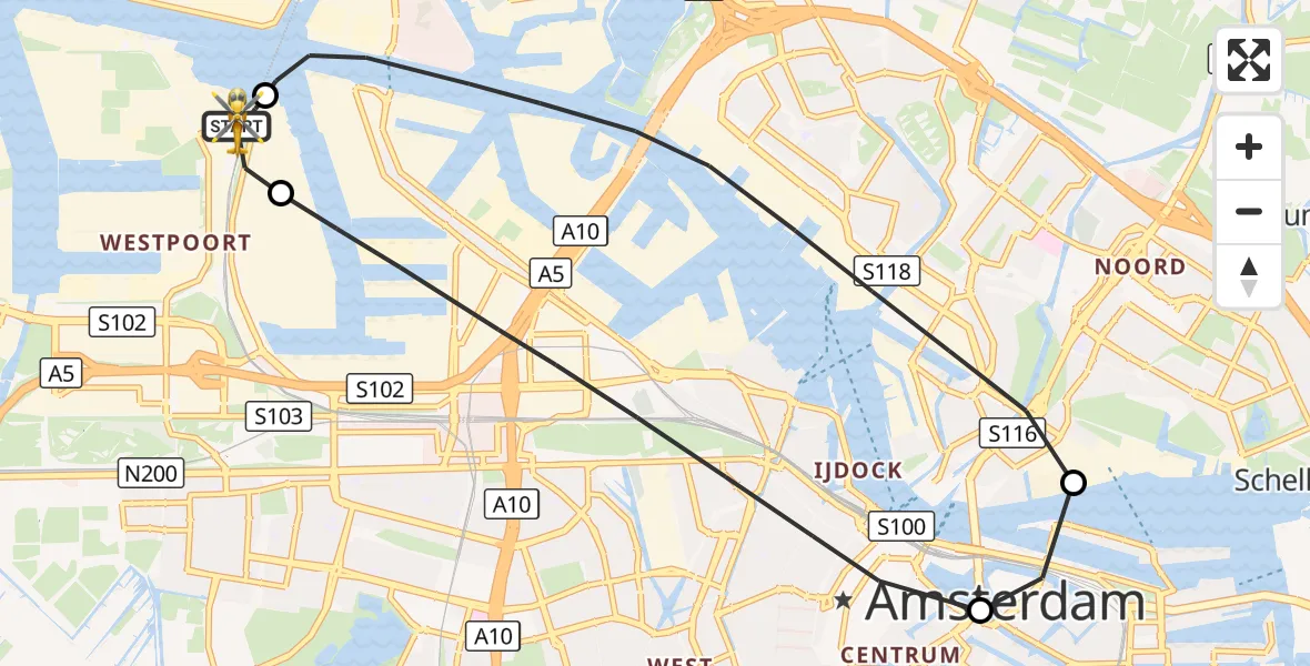 Vluchtroute Traumahelikopter Amsterdam Heliport - Amsterdam Heliport, 11 oktober 2026, 20:03