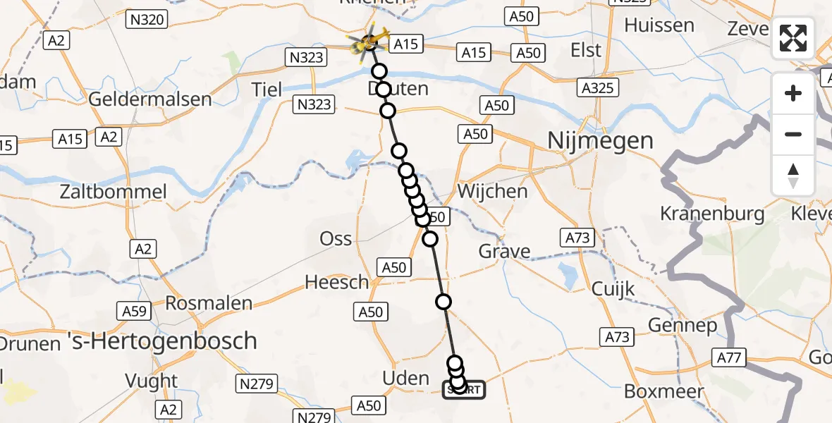 Vluchtroute Traumahelikopter Vliegbasis Volkel - Kesteren, 11 oktober 2026, 20:56