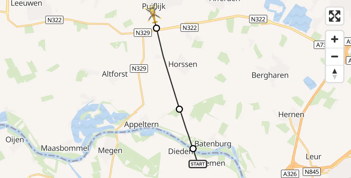 Vluchtroute Traumahelikopter Dieden - Puiflijk, 11 oktober 2026, 21:09