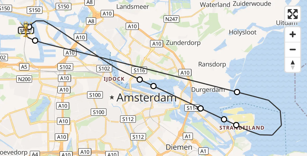 Vluchtroute Traumahelikopter Amsterdam Heliport - Amsterdam Heliport, 11 oktober 2026, 21:12
