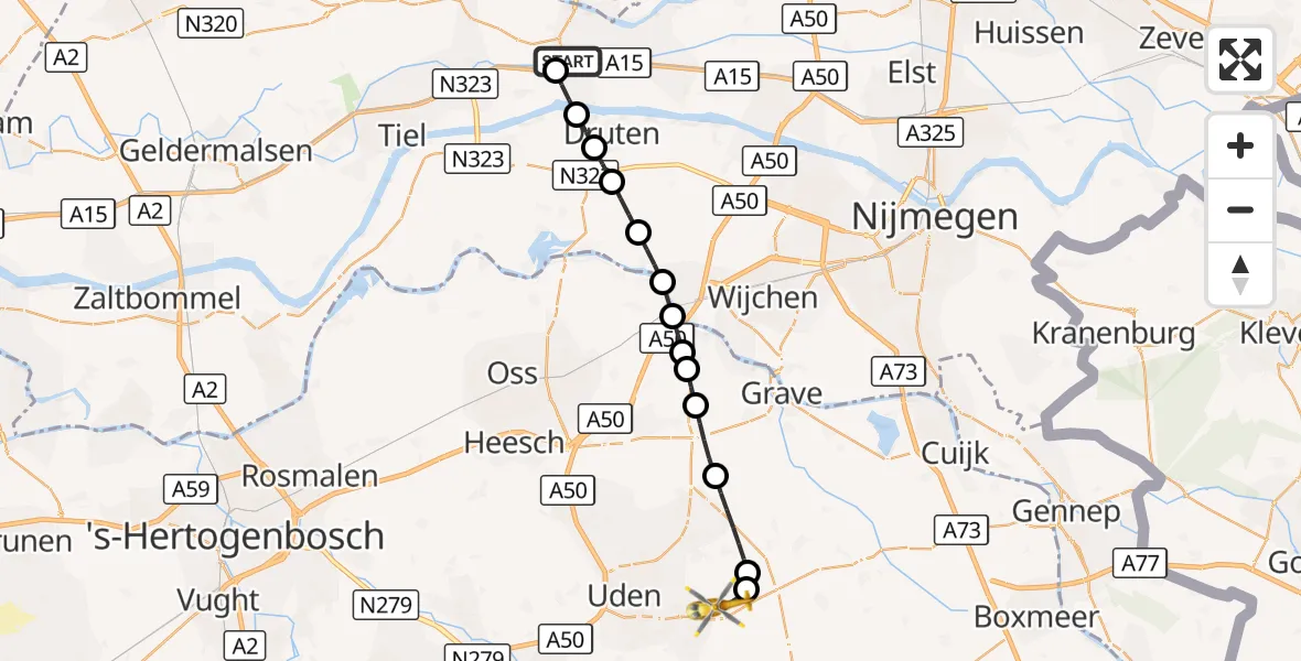 Vluchtroute Traumahelikopter Kesteren - Vliegbasis Volkel, 11 oktober 2026, 21:36
