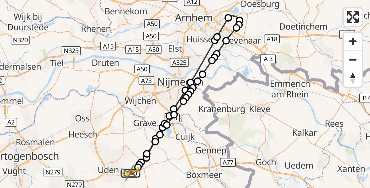 Vluchtroute Traumahelikopter Vliegbasis Volkel - Vliegbasis Volkel, 11 oktober 2026, 21:49