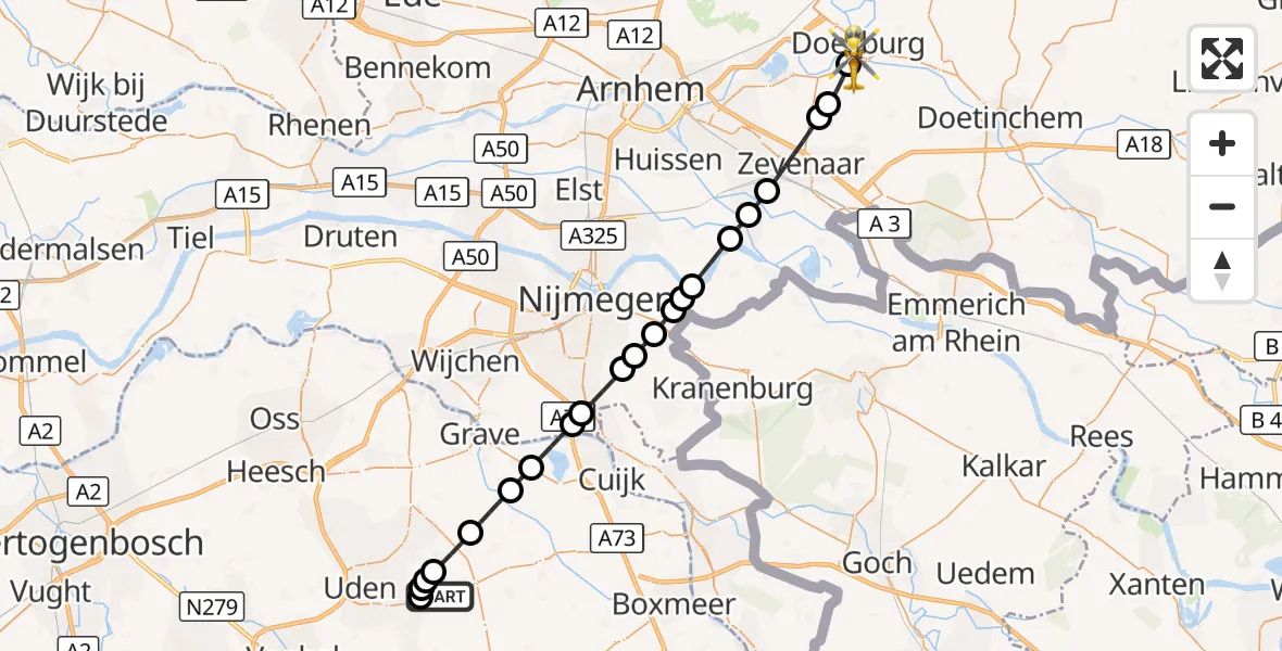 Vluchtroute Traumahelikopter Vliegbasis Volkel - Doesburg, 12 oktober 2026, 06:37