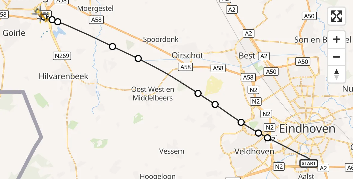 Vluchtroute Traumahelikopter Eindhoven - St. Elisabeth Hospital Heliport, 12 oktober 2026, 07:30