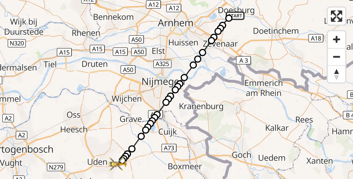 Vluchtroute Traumahelikopter Doesburg - Vliegbasis Volkel, 12 oktober 2026, 07:46