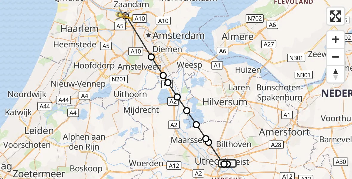 Vluchtroute Traumahelikopter Universitair Medisch Centrum Utrecht - Amsterdam Heliport, 12 oktober 2026, 08:59