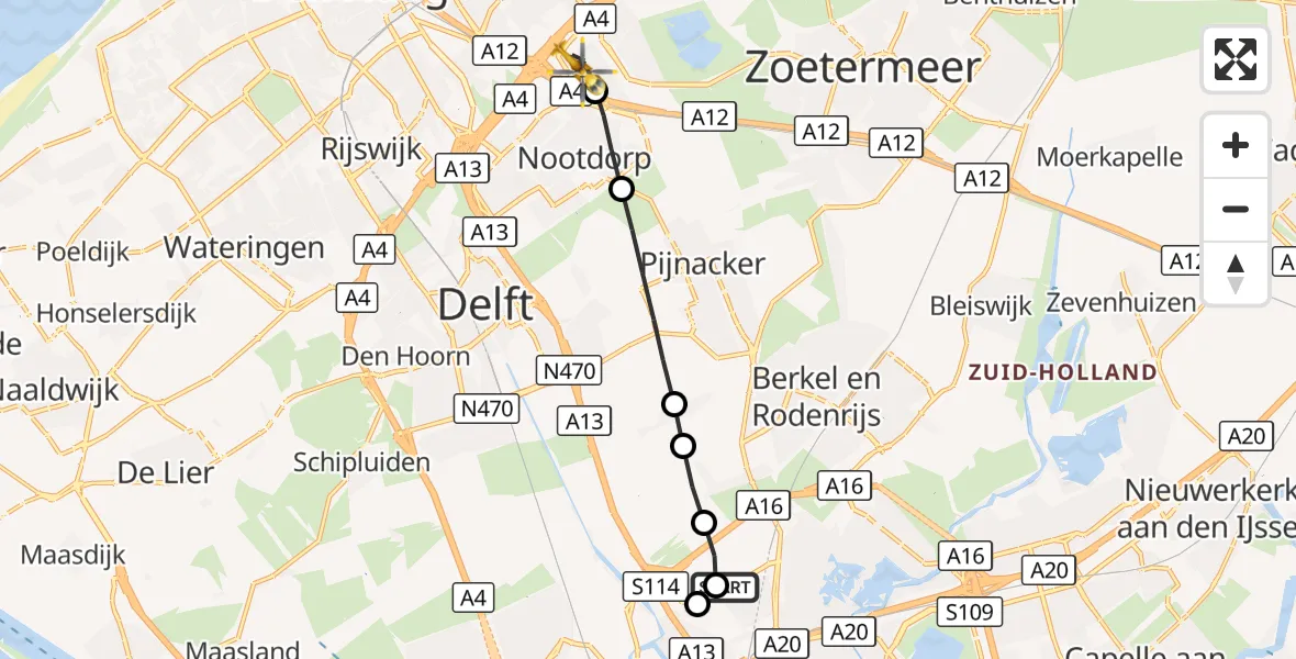 Vluchtroute Traumahelikopter Rotterdam The Hague Airport - 's-Gravenhage, 12 oktober 2026, 09:52