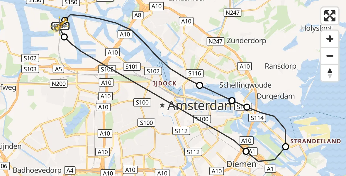 Vluchtroute Traumahelikopter Amsterdam Heliport - Amsterdam Heliport, 12 oktober 2026, 10:00