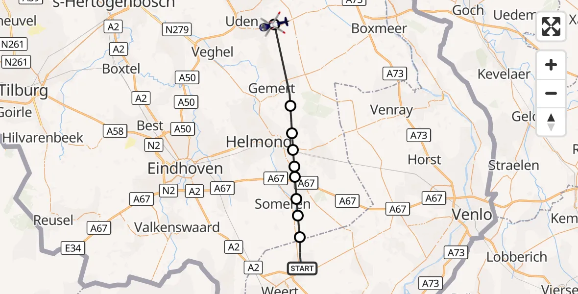 Vluchtroute Politiehelikopter Nederweert - Vliegbasis Volkel, 12 oktober 2026, 10:08