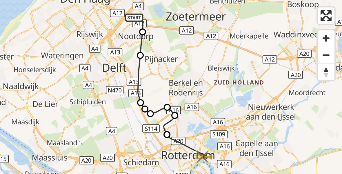 Vluchtroute Traumahelikopter 's-Gravenhage - Rotterdam, 12 oktober 2026, 10:38