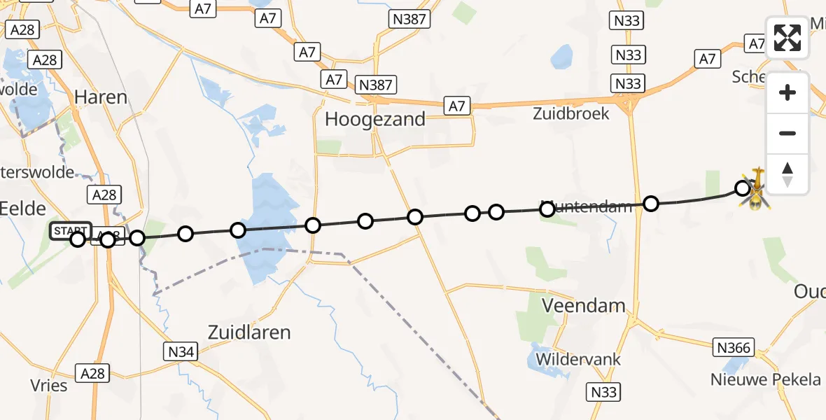 Vluchtroute Traumahelikopter Groningen Airport Eelde - Westerlee, 12 oktober 2026, 10:41