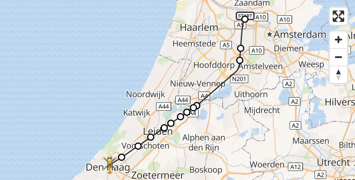 Vluchtroute Traumahelikopter Amsterdam Heliport - 's-Gravenhage, 12 oktober 2026, 11:03