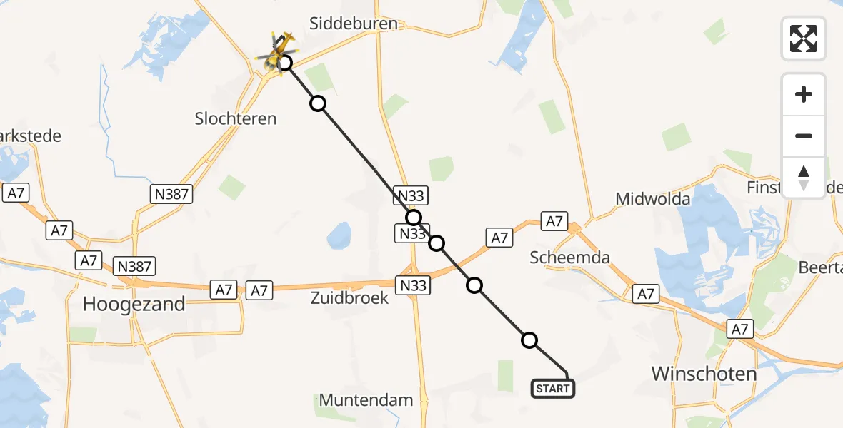 Vluchtroute Traumahelikopter Westerlee - Hellum, 12 oktober 2026, 11:15