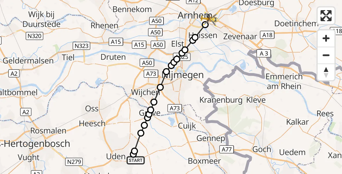 Vluchtroute Traumahelikopter Vliegbasis Volkel - Arnhem, 12 oktober 2026, 11:40